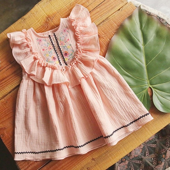 🌸 3T 🌸 Pink Embroidered Sleeveless Ruffle Dress - Picture 7 of 8